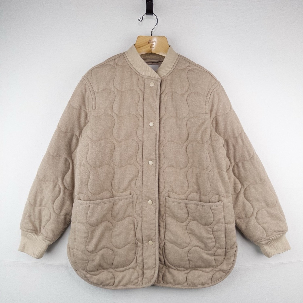 Madewell Quilted Oversized Wool Bomber Jacket Women's Small Beige